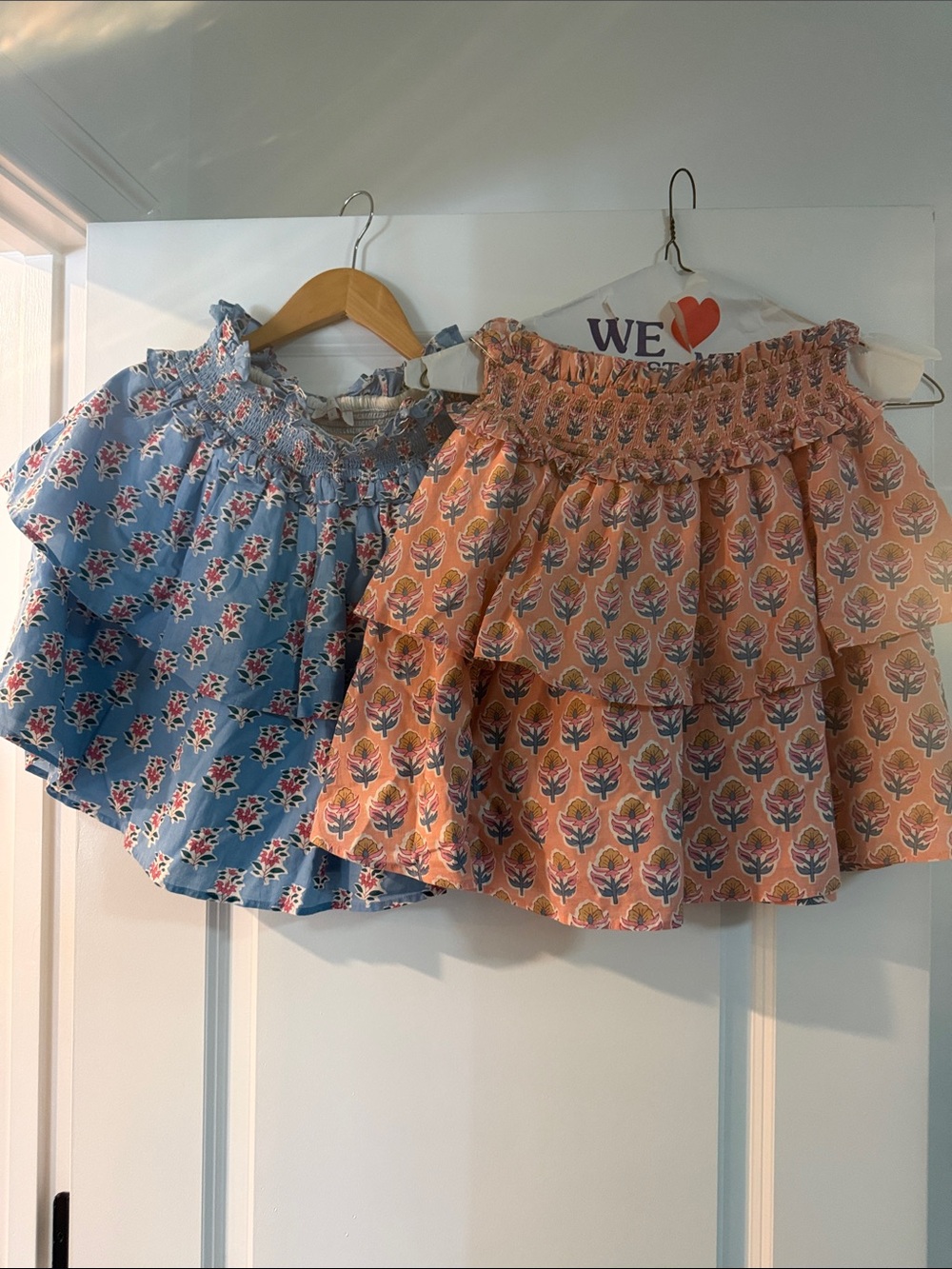 Peach Floral Smocked Tiered Mini Skirt